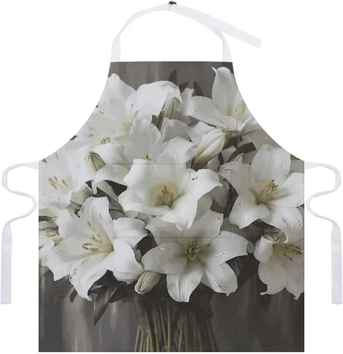 Miniatura 7 de Personalized White Lily Bouquet Adult Apron, Kitchen Cooking Aprons for Woman Man, Adjustable Bib Apron with Pocket for Baking, BBQ Crafting