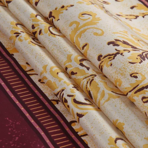 Miniatura 3 de Cortina de ducha larga de tela, cortinas de ducha de damasco bohemio con estampado de paisley en vino burdeos y oro amarillo, cortinas impermeables