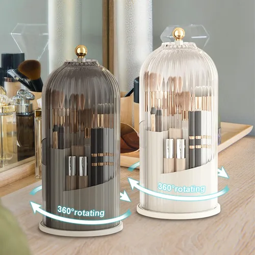 Miniatura 7 de BigKing Soporte para brochas de maquillaje con tapa, organizador de maquillaje, organizador de brochas de maquillaje giratorio de 360 grados a