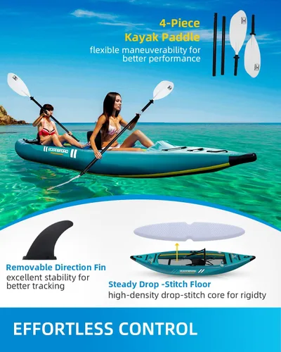 Miniatura 6 de OCEANBROAD Kayak Inflable Sit-in (SIN HIN), Kayak Inflable para 1 Persona/2 Personas para Adultos con Remo, Asiento de Kayak, Pedal, Bomba de Mano