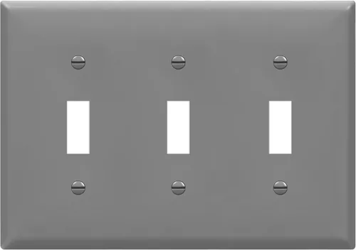 ENERLITES Placa de interruptor triple para pared, placa para interruptor de palanca, acabado brillante, tamaño estándar de 3 posiciones 4.50" x Gris