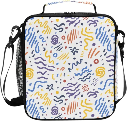 Miniatura 34 de MNSRUU Bolsas de almuerzo para niños y niñas, Doodle Kawaii Conejo, reutilizable, aislada, kit de bolsa térmica para comidas, bolsa organizadora
