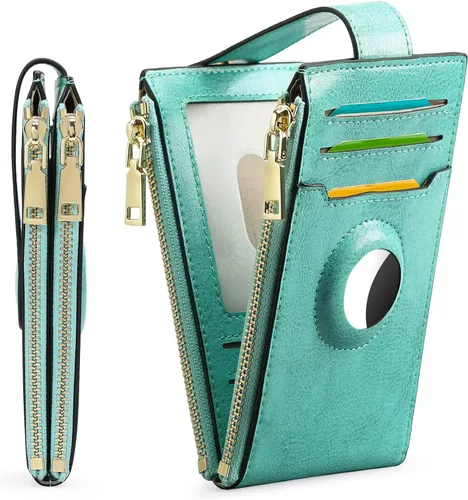 FALAN MULE Billetera para AirTag para mujer con funda integrada para AirTag, AK-Verde Esmeralda, Minimalista