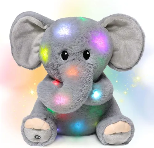 Miniatura 10 de Hopearl Elefante de peluche musical LED que ilumina y canta, volumen ajustable, canción de cuna, animado, calma, festival, cumpleaños, para niños