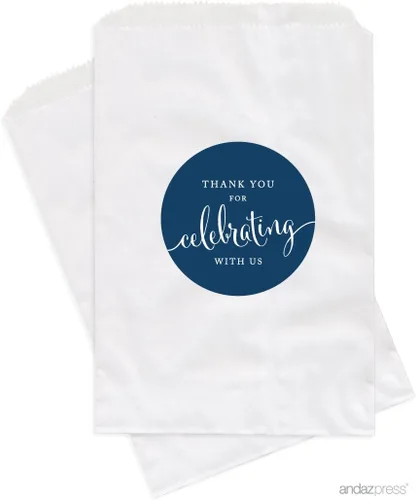 Miniatura 18 de Andaz Press Bolsas de regalo personalizadas para mesa de postre, agradecimiento por celebrar con nosotros, aguamarina, paquete de 24, personalizadas