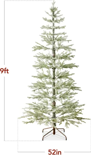 Miniatura 2 de Best Choice Products Árbol de Navidad preiluminado de 9 pies, pino flocado artificial, decoración navideña, abeto noble de álamo, luces LED blancas