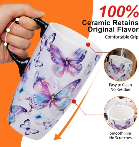 Miniatura 9 de Topadorn Taza de viaje de cerámica de 17 onzas con tapa y asa a prueba de derrames, apta para microondas y lavavajillas, regalo para hombres