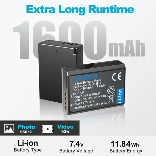 Miniatura 2 de JYJZPB Batería LP-E10 Paquete de 2 y estuche de carga rápida para Canon EOS Rebel T7 T6 T5 T3 T100, EOS 2000D 3000D 4000D 1200D 1100D 1300D 1500D