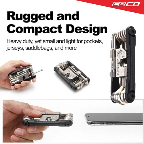 Miniatura 6 de CECO USA - Herramienta de bicicleta de 20 funciones con rompedor de cadena, multiherramienta para bicicleta, resistente, tamaño de bolsillo