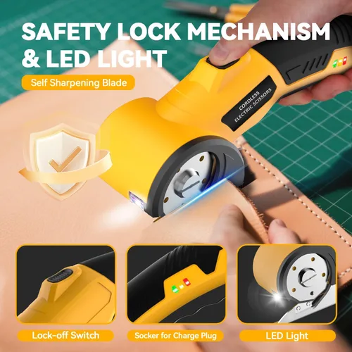 Miniatura 4 de Tijeras Eléctricas Inalámbricas: Cortador de Cartón Recargable de 4V, 3 Cuchillas, Bloqueo de Seguridad y Luz LED, Cortador de Caja para Cartón