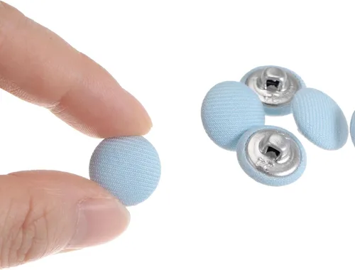 Miniatura 4 de HARFINGTON 10 botones de tela de 24L cubiertos de tela de 0.59 pulgadas, vástago de metal, botones de costura redondos para trajes, blusas de Azul
