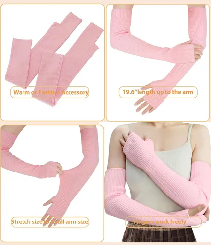 Miniatura 14 de Guantes cálidos de cachemira de brazo largo para mujer, guantes de invierno acogedores sin dedos, calentadores de brazos suaves, gran regalo