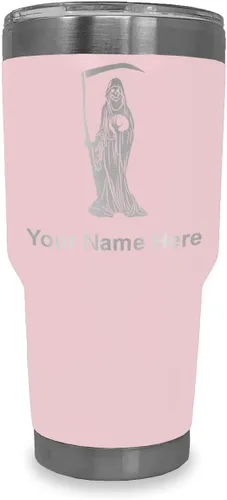 Miniatura 17 de LaserGram Vaso aislado al vacío de 20 onzas, Santa Muerte, grabado personalizado incluido (negro)