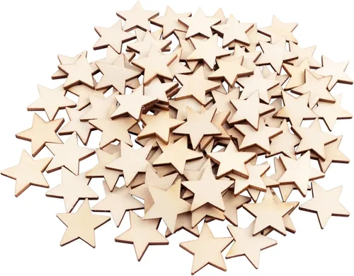 Miniatura 10 de AUEAR, Piezas de madera con forma de estrellas recortadas para manualidades, manualidades, costura, decoración de bricolaje (1 pulgada, 200 unidades)