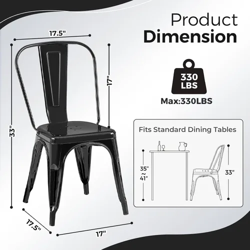 Miniatura 2 de Juego de 8 sillas de comedor de metal, sillas apilables estilo tolix con respaldo, diseñadas para el comedor diario, en interiores, cocina y comedor