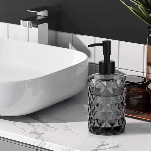 Miniatura 7 de Dispensador de jabón de vidrio de 11 onzas con bomba de plástico, dispensador de jabón de baño negro para lavar a mano y lavar platos, elegante