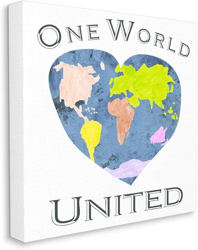 Stupell Industries One World United Phrase - Globo abstracto en forma de corazón, diseño de Gail Green LDL, arte de pared, 30 x 30 pulgadas, color
