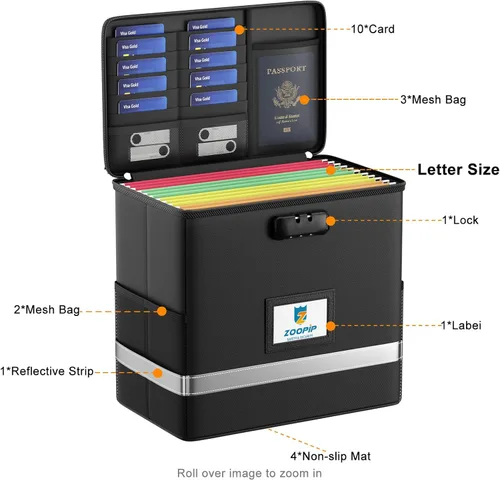 Miniatura 3 de Caja de archivos ignífuga con cerradura, organizador de almacenamiento de caja de documentos, adecuado para colgar carpetas de archivos
