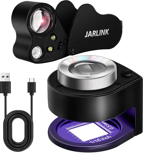 JARLINK Paquete de 2 Lupas de Joyero 30X 60X, Lupa de Joyería Plegable con Luz LED Brillante, Lupa Recargable con 3 LED y 3 Luces UV para Gemas,