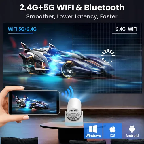 Miniatura 5 de Mini Proyector Soporta 4k, Wifi, Bluetooth, y Rotación de 180 Grados Altavoz Integrado Se Conecta a Teléfono iPhone/Android/TV Stick, Proyector