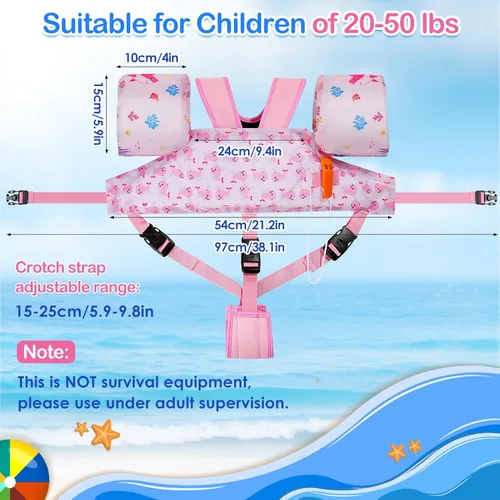 Miniatura 4 de Moko Banda de natación para niños de 20-30-50 libras, bonito chaleco de natación de dibujos animados para niños pequeños, flotadores de piscina