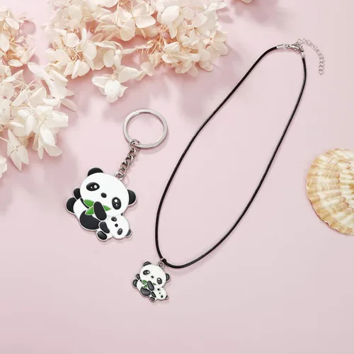 Miniatura 2 de Winssigma Collar de panda para niñas, bonito llavero de panda, pulsera de panda, regalo para adolescentes, Metal, No es una piedra preciosa