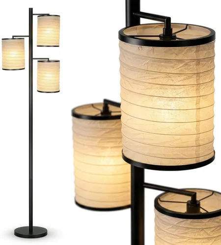 Brightech Liam - Lámpara de pie, gran decoración de sala de estar, lámpara de árbol para oficinas, lámpara de pantalla de linterna asiática para