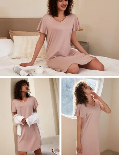 Miniatura 4 de Ekouaer - Paquete de 2 camisones de manga corta para mujer, cómodo y suave, pijama para dormir