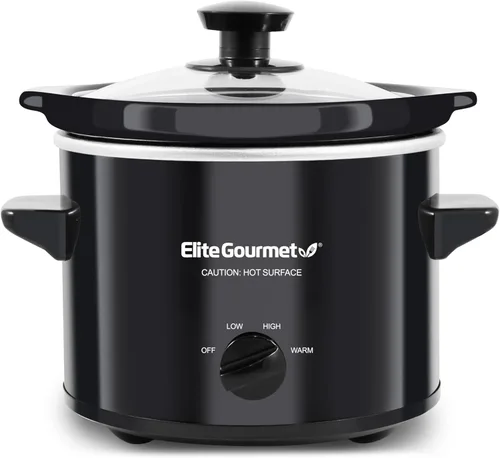 Elite Gourmet MST239X - Olla eléctrica de cocción lenta redonda, temperatura ajustable, para preparar entradas, salsas y guisos, con tapa de vidrio