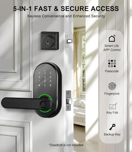 Miniatura 2 de Cerradura de puerta con teclado inteligente con asa, cerradura digital de entrada sin llave para puerta delantera, cerrojo electrónico de huellas