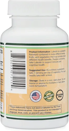 Miniatura 4 de Double Wood Supplements Suplemento de luteolina 100 mg porciones de flavanoides bioactivos (120 cápsulas, sin gluten) Potentes polifenoles
