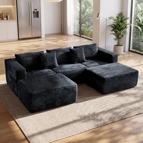 Miniatura 10 de 110" Sofá seccional modular con 2 otomanos móviles, sofás nube para sala de estar, sofá de forma U con asiento profundo sin huesos, lujosa tela