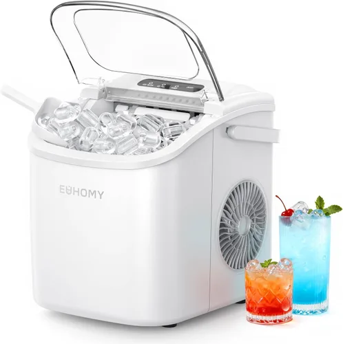 Miniatura 14 de EUHOMY Máquina de hielo para encimera con asa, 26 libras en 24 horas, 9 cubitos de hielo listos en 6 minutos, máquina de hielo portátil de limpieza