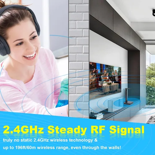 Miniatura 5 de ANSTEN Auriculares inalámbricos para ver televisión con transmisor RF óptico digital RCA 2.4 GHz, base de carga, auriculares sobre la oreja con 3