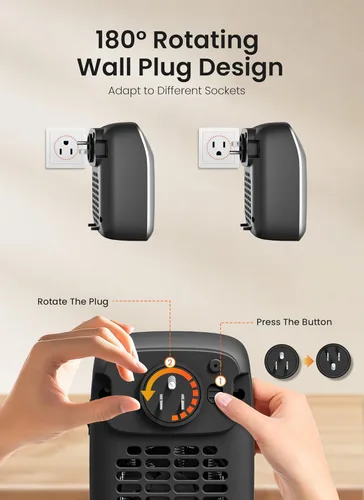 Miniatura 5 de GiveBest - Calentador de pared enchufable con control remoto, calentador de tomacorriente pequeño de 800 W con termostato ajustable, función