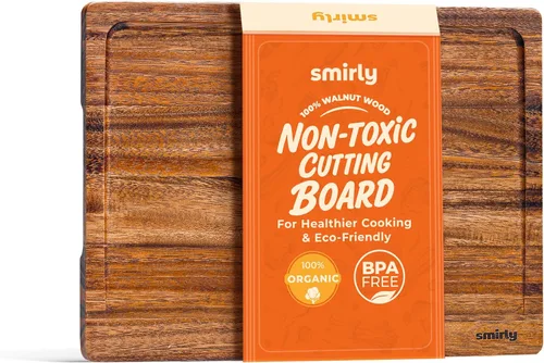 Miniatura 10 de SMIRLY - Tabla de corte grande de acacia para cocina: tabla de cortar de madera grande con ranura para jugos, tablas de cortar de madera para 15