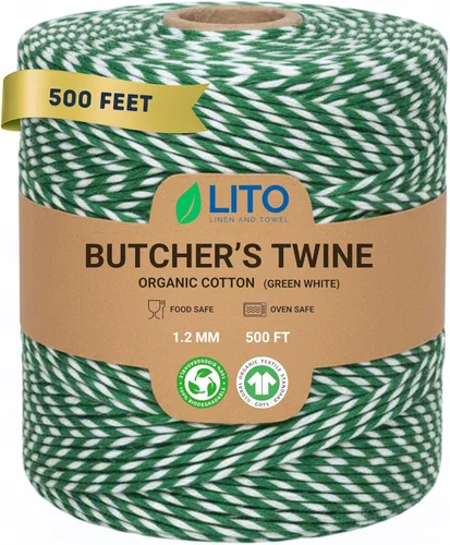 Miniatura 13 de Cordel de carnicero orgánico para cocinar y atar – Cuerda de cocina de algodón natural resistente de 1.2mm de 1000 pies – Cuerda apta