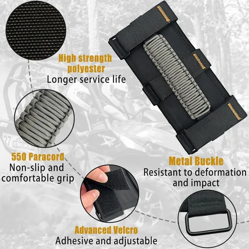 Miniatura 3 de Asas de Agarre de Paracord para Jeep, Paquete de 2, Asas de Agarre de Barra Enrollable para Jeep Wrangler para JK TJ JL CJ YJ JKU JLU y Gladiator