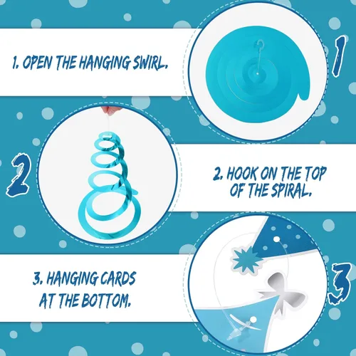 Miniatura 6 de Colarr Paquete de 50 remolinos colgantes de invierno para decoración de árbol azul, remolinos de techo, espirales en espiral, adornos para aula