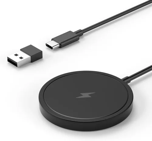 Cargador inalámbrico, 6.5 pies/6.6 ft 15 W Max Fast Magnetic Wireless Charging Pad compatible con iPhone 16/15/14/13/12 con convertidor USB-A, negro