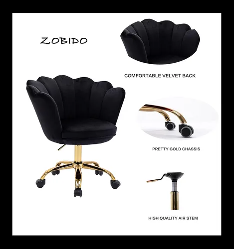 Miniatura 5 de Cómoda silla de trabajo para oficina en casa con ruedas, bonita y moderna tapizada de terciopelo con respaldo de concha, silla de escritorio