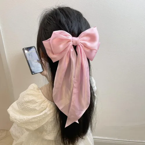 Miniatura 2 de 4 lazos para el cabello de color rosa claro para mujeres y niñas, lazo de satén sedoso, cintas para el cabello, cintas de cola larga de gran
