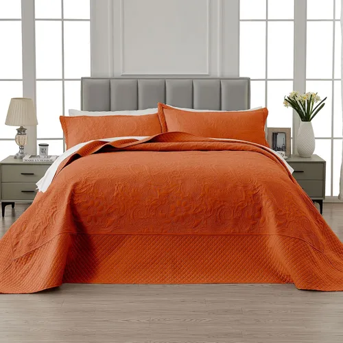 Miniatura 2 de Qucover Alaska King Colcha 132 x 120 pulgadas, colcha extragrande de color naranja quemado, 3 piezas de microfibra suave, ligera, colchas King