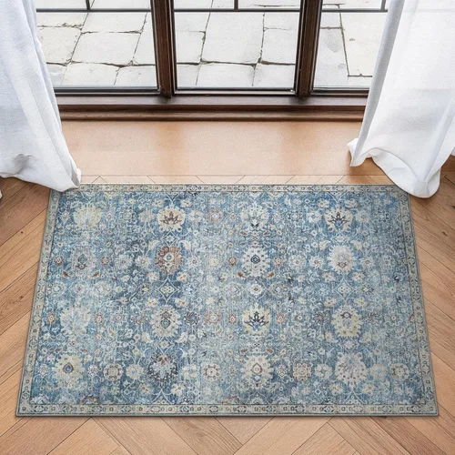 Miniatura 57 de Bloom Rugs Caria Alfombra Lavable Antideslizante de 7 pies - Azul/Carbón Alfombra Tradicional para Entrada, Pasillo, Baño y Cocina - Tamaño Exacto