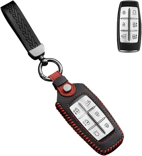 SANRILY FLL Production - Funda de cuero para llavero Genesis GV80 2021 2022 G80 GV70 G90 G70 sin llave 4/6/8 botones con llavero negro