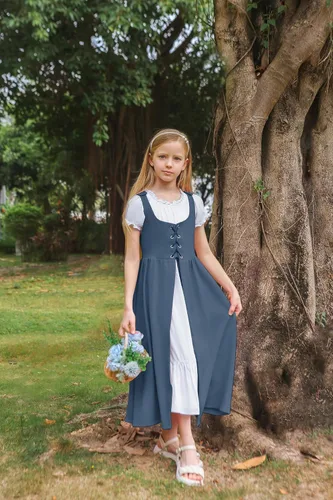 Miniatura 21 de Scarlet Darkness Vestido renacentista para niñas, disfraz de princesa medieval de dos piezas, 7-14 años