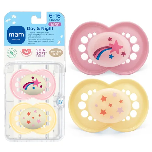 Miniatura 9 de MAM Chupetes originales de día y noche, chupete Binky para 6-16 meses, silicona sin BPA, brilla en la oscuridad, mejor para bebés recién nacidos