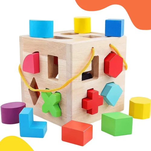 QZMTOY Juguetes clasificadores de formas con 19 bloques de forma, juguetes clásicos de madera para niños pequeños, regalo para niñas y niños de 2 a