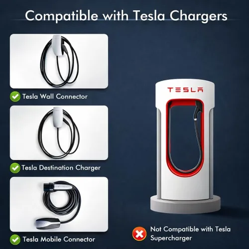 Miniatura 3 de Adaptador Tesla a J1772 Nivel 2 NACS a J1772 para Carga de BMW Ford Chevy Audi Mach EV, Adaptadores de Carga Tesla con Pantalla LCD, 60-Amp 250-VAC