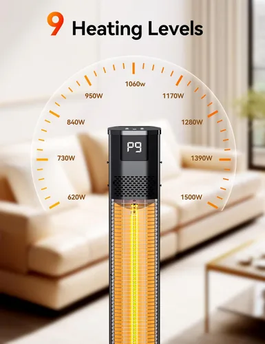 Miniatura 4 de VAGKRI Calentadores al Aire Libre, Calentadores de Carbono Infrarrojos para Patio con Control Remoto de 1s, 9 Niveles de Calor, Temporizador de 24H